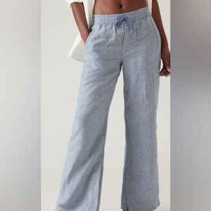 Athleta Cabo wide leg chambray blue linen pants 8 tall NWT